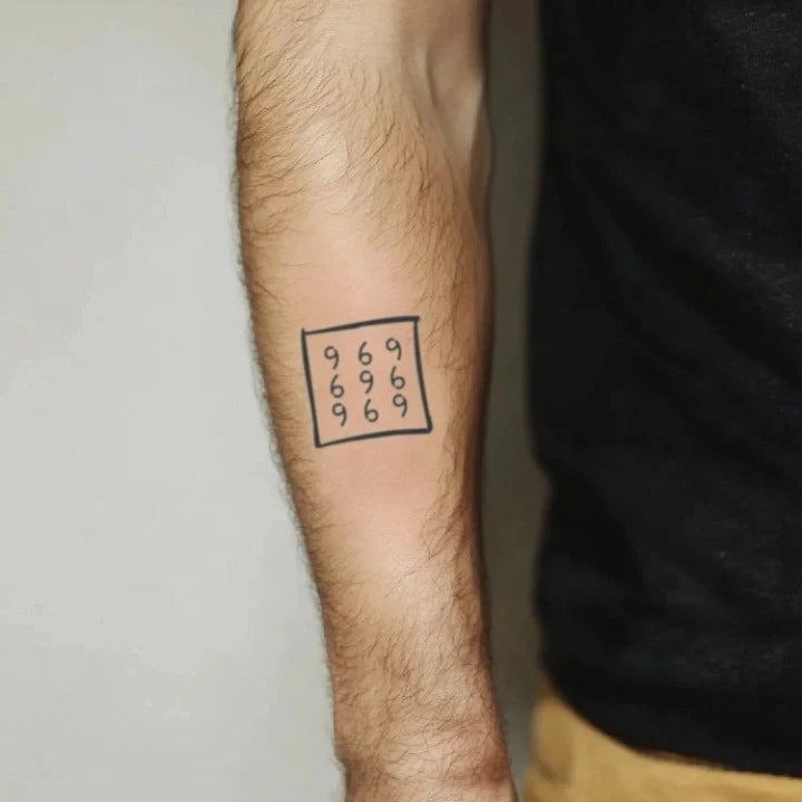666 999 forearm temporary tattoo idea design