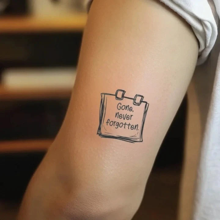 gone never forgotten notes bicep temporary tattoo idea design