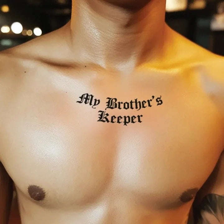 my brother's keeper chest temporary tattoo idea design