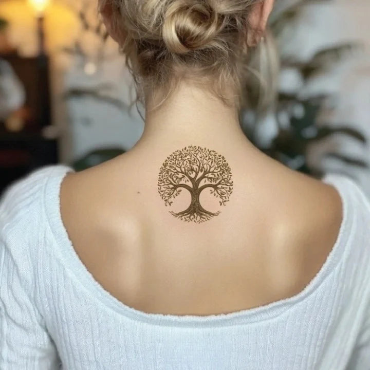 wooden tree of life back temporary tattoo idea design