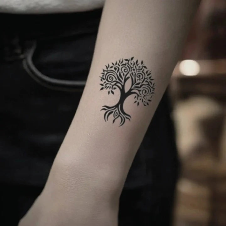 tribal family tree forearm temporary tattoo idea design