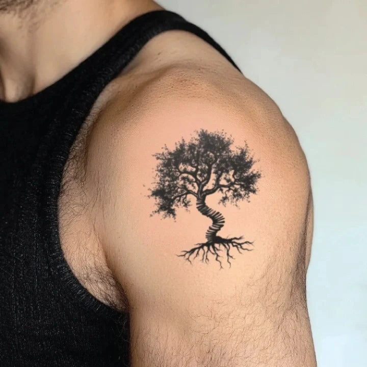 stairway family tree bicep temporary tattoo idea design