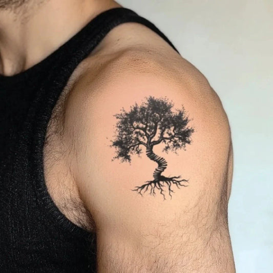 stairway family tree bicep temporary tattoo idea design