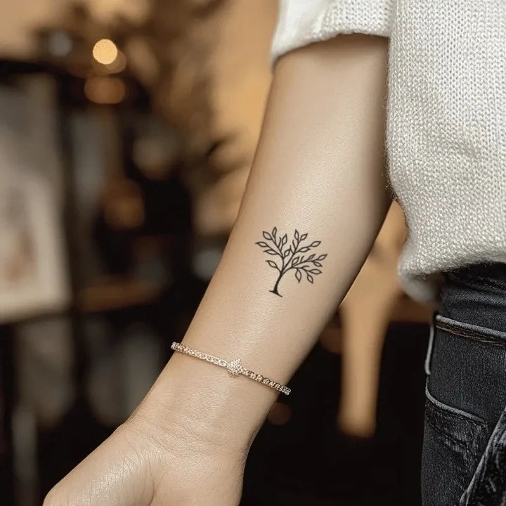 minimalist family tree outline forearm temporary tattoo idea design