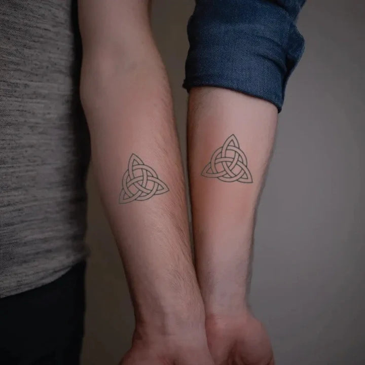 father and son celtic symbol matching forearm temporary tattoo idea design