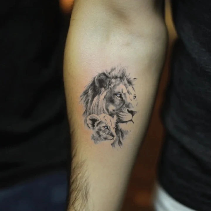 father and son lion and cub forearm temporary tattoo idea design
