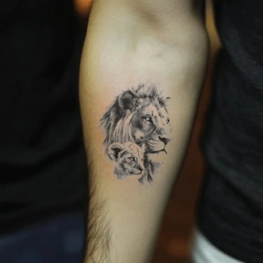 father and son lion and cub forearm temporary tattoo idea design