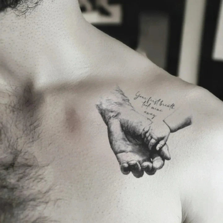 bonding father son hands shoulder temporary tattoo idea design