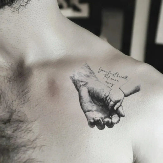 bonding father son hands shoulder temporary tattoo idea design