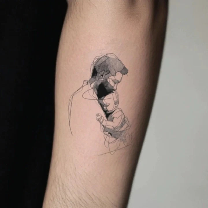 abstract baby boy father son outline forearm temporary tattoo idea design