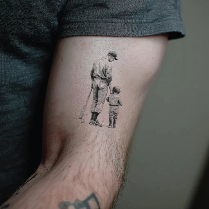 father son baseball bicep temporary tattoo idea design