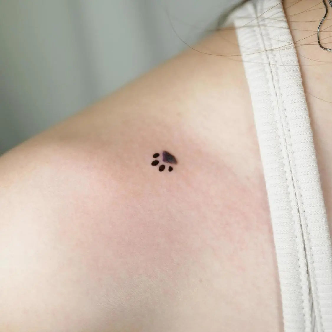 Minimalist Tiny Paw Minimalist Semi-Permanent Temporary Tattoo on Shoulder