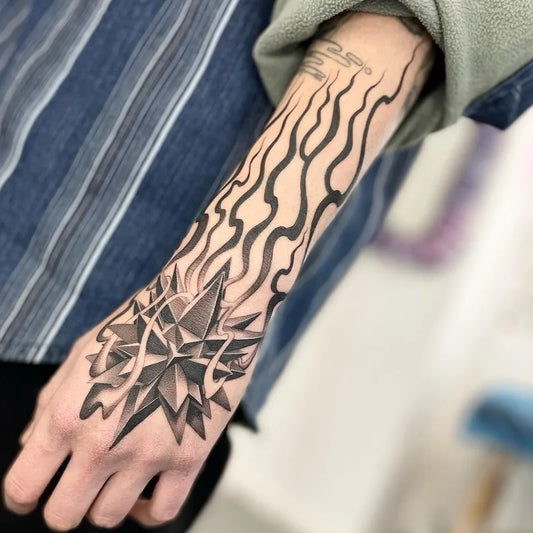 black and grey dotwork 3d abstract tattoo half arm sleeve