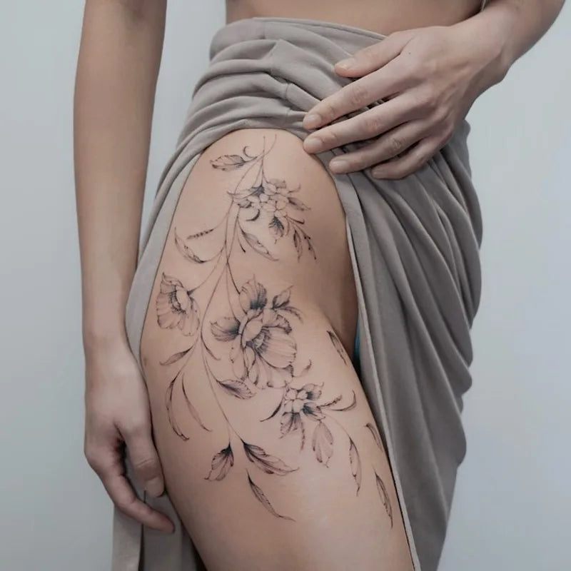sexy peony flower woman hip tattoo