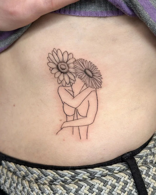 abstract fine line woman flowers head tattoo