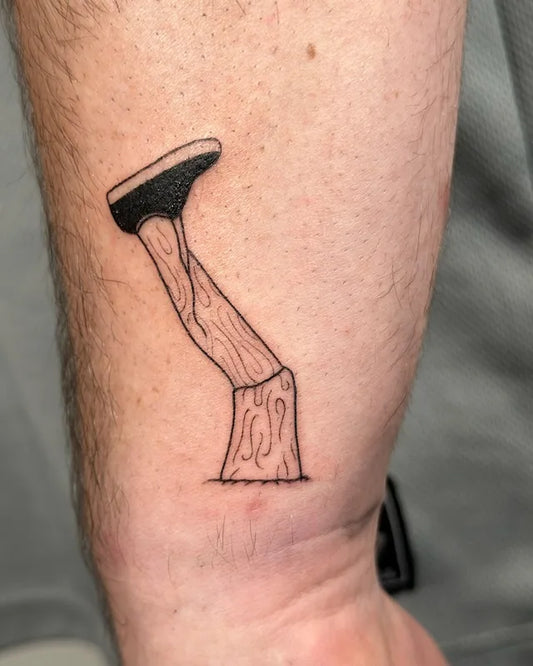 drowning one leg abstract fine line tattoo