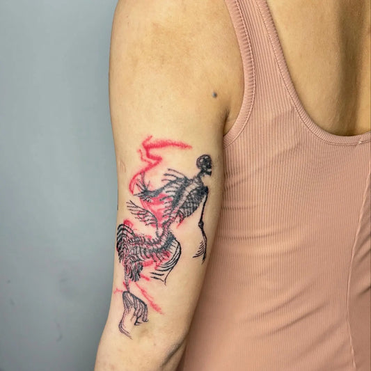 hand poke abstract skeleton tattoo