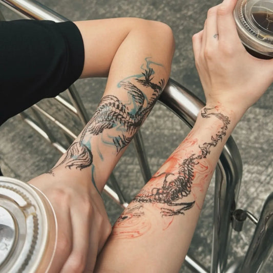 hand poke abstract matching forearm tattoo