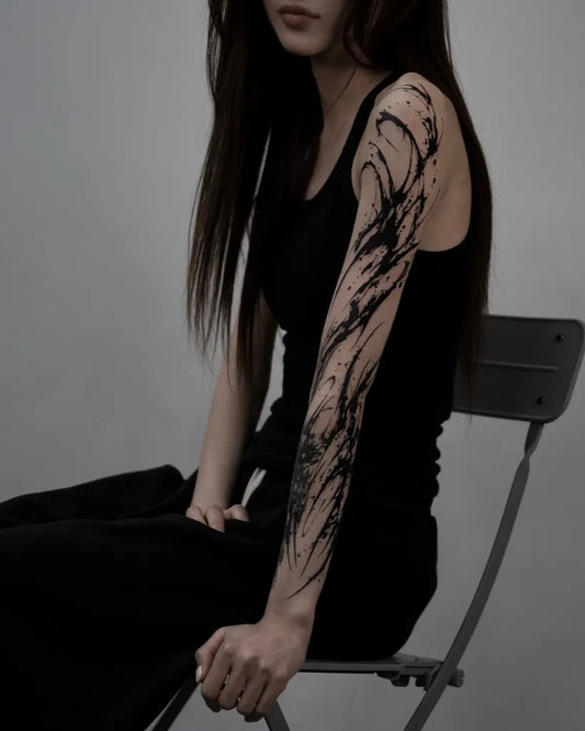Big Abstract BlackSplatter Tattoo on Women Arm by @bgxgrim