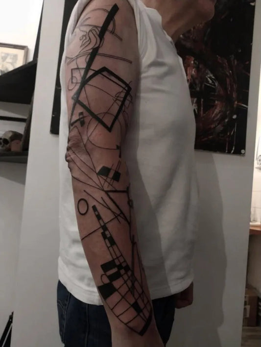 Big Abstract GeometricLines Tattoo on Men Arm by @djevel_tattoo_club