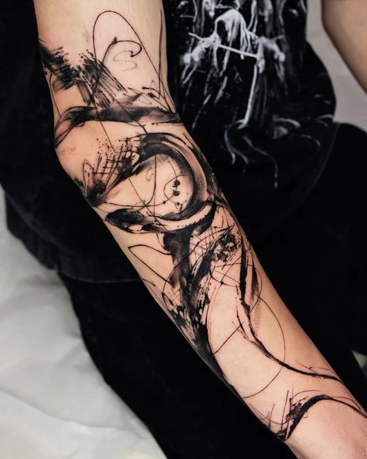 Big Abstract Splatter Lines Tattoo on Men Arm by @ezlin_x