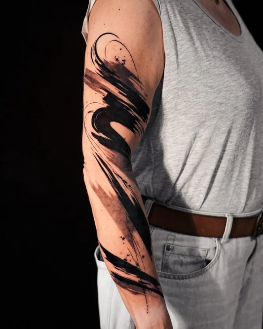 Big Abstract SplatterBrushstrokes Tattoo on Women Arm by @blah.tattoo.melbo