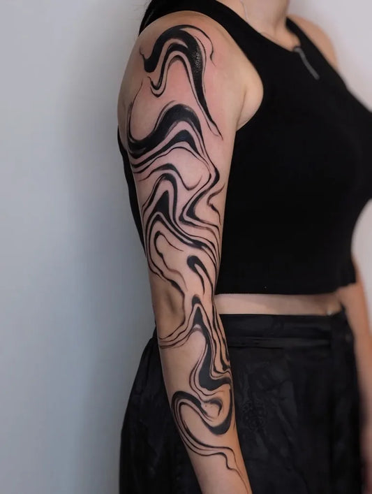 Big Abstract Wavy Marble Patterns Tattoo on Women Arm by @moni_lien_pham
