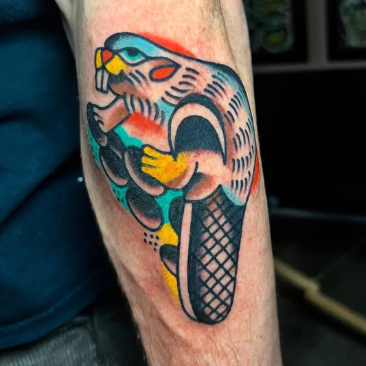 Big American Traditional Beaver on Men Arm Tattoo by @ericcarranzatattoo