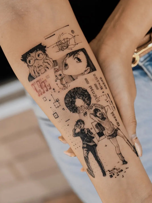 Big Anime Characters on Women Arm Tattoo by @kimi_tattooist