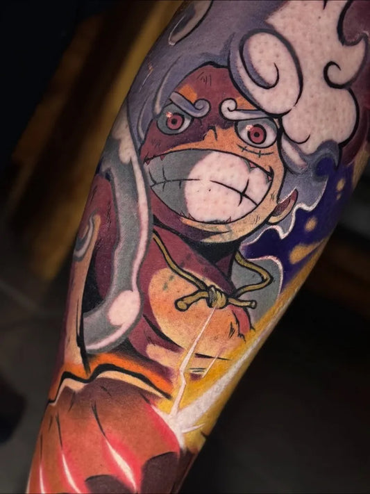 Big Anime Fierce Demon Character on Men Leg Tattoo by @riki._chan