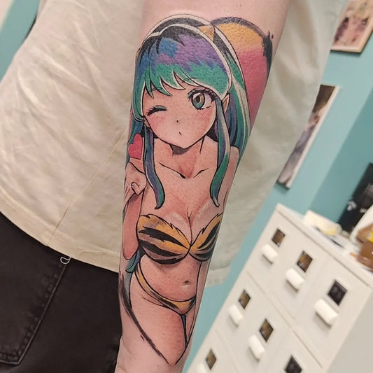 Big Anime Girl on Men Arm Tattoo by @dicerboalessandro
