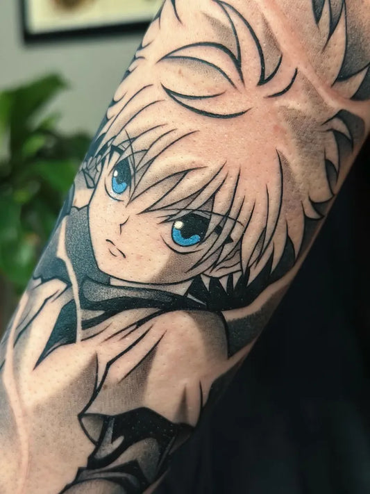 Big Anime Killua on Men Arm Tattoo by @fatcat_tattoobcn