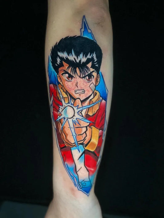 Big Anime RanmaSaiyanPunchingPose on Men Arm Tattoo by @solarte.tattoos