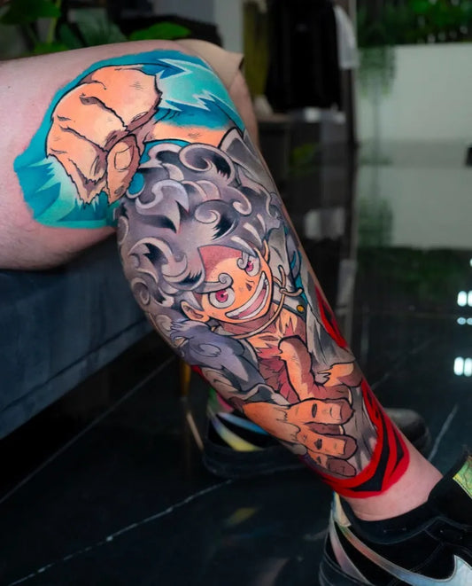 Big Anime Shanks on Men Leg Tattoo by @crisruvitattoos