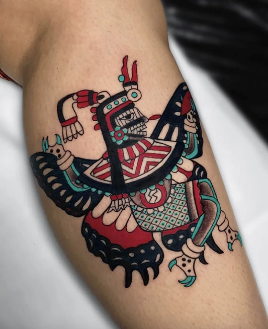 Big Aztec Mexican Warrior God Tattoo on Men Arm by @tattoodesign.io