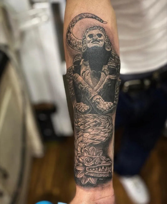 Big Aztec Quetzalcoatl Snake Tattoo on Men Arm by @tat2envy
