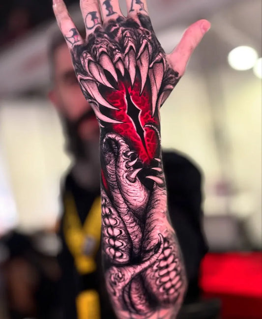 Big Bio Mechanical Creature on Men Arm Tattoo by @benhurleite