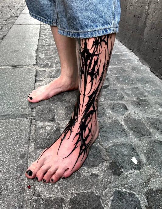Big Black Veins on Men Leg Tattoo by @5.kaat