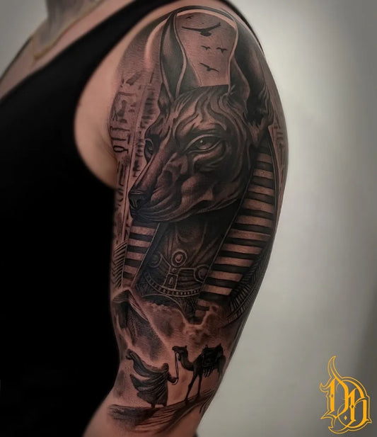 Big Black and Grey Anubis and Camel Women Shoulder by @d.balsalobre