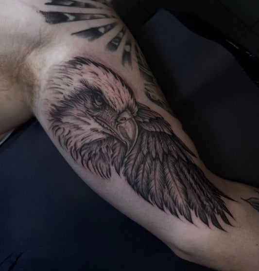 Big Black and Grey Eagle Tattoo on Men Arm by @zagan_soulnation_tattoo
