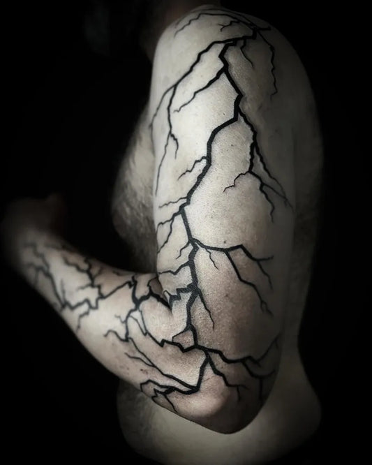 Big Black and Grey Lightning Tattoo on Men Shoulder by @contraste_tattoo