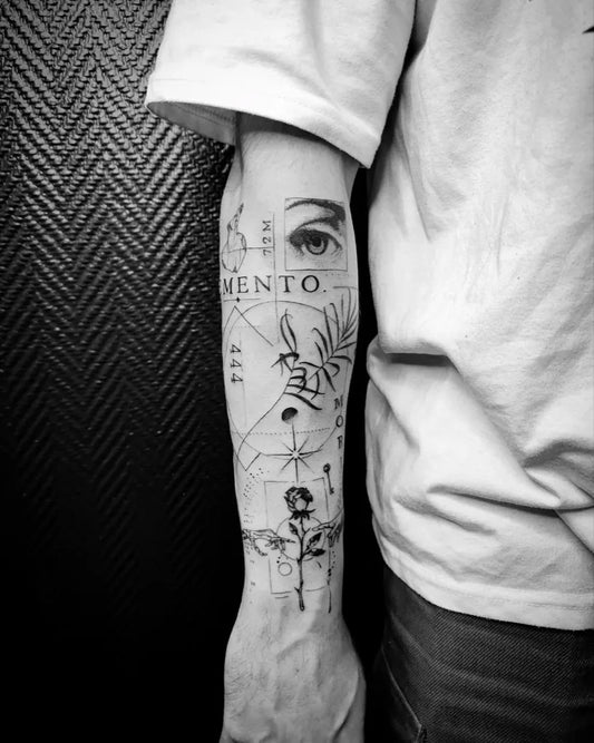 Big Black and Grey Memento Mori Eye Rose on Men Forearm Tattoo by @benjamintwentytwo