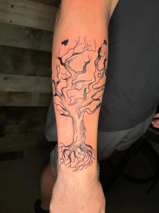 Big Black and Grey Poison Tree on Men Arm Tattoo by @_poppy.j.f._