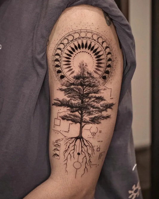 Big Black and Grey Poison Tree on Men Shoulder Tattoo by @dopamine_real
