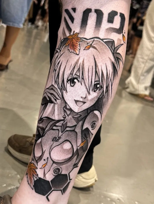 Big Black and White Asuka on Men Arm Tattoo by @satoru_ink