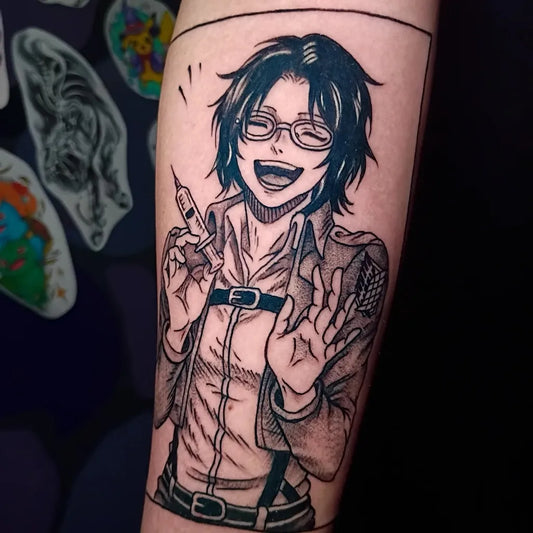 Big Black and White Hange Zoe on Men Arm Tattoo by @babyblueinks