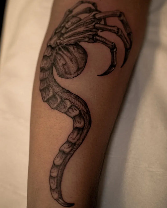 Big Blackwork Alien Hand Tattoo on Men Arm by @dracotattoo8
