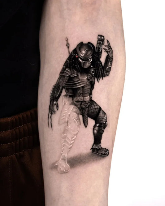 Big Blackwork Alien Predator Tattoo on Men Arm by @kenneth.ink