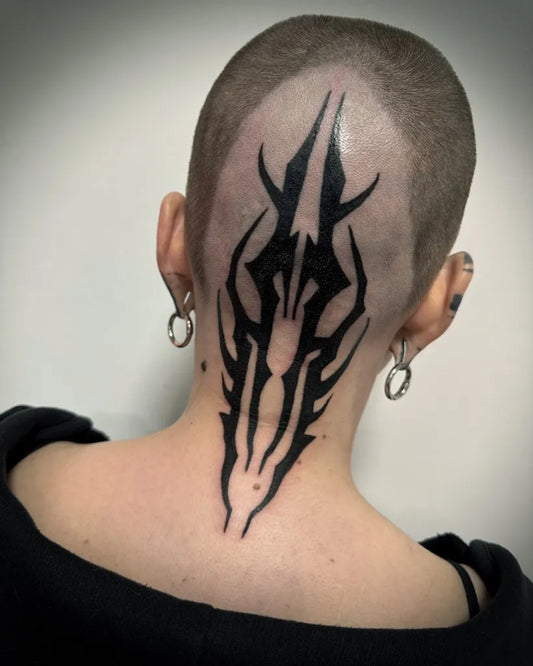 Big Blackwork Antler Tattoo on Women Head by @haxan.tattoo