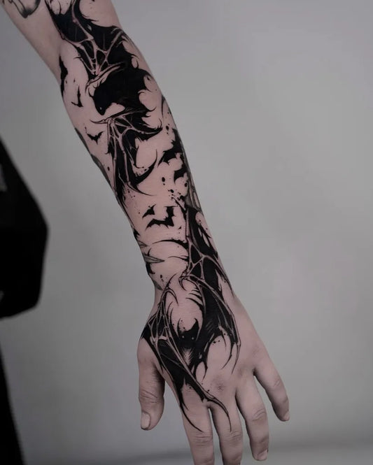 Big Blackwork Bat Wings Tattoo on Men Arm by @bgxgrim